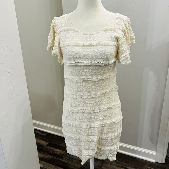 BLU PEPPER Women’s Ivory Layered Dress Short Sleeve Size Small (A0126) - Picture 2 of 7